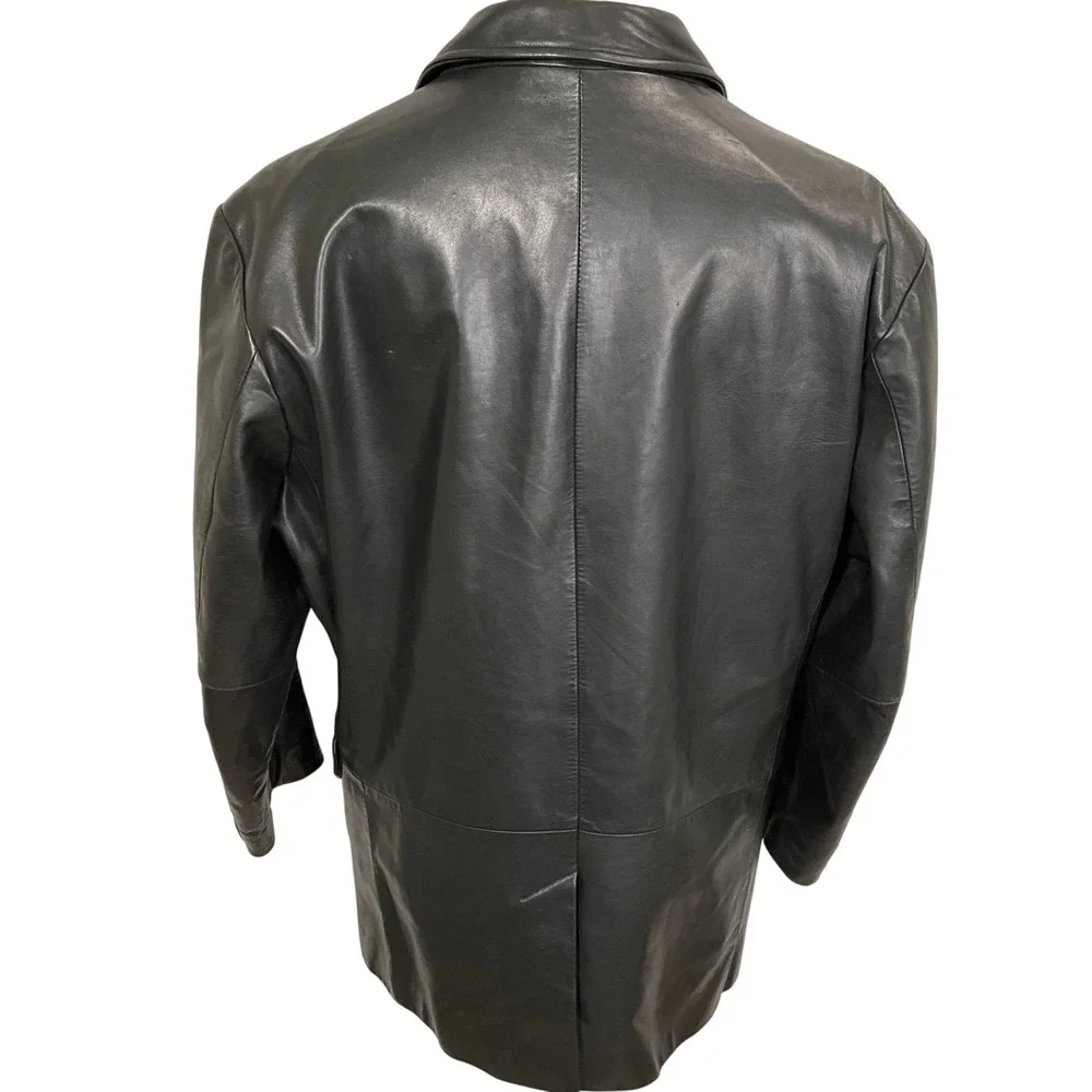 Banana Republic Leather Blazer Mens Large Black 3/2‎ Roll Button Classic Jacket